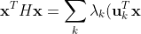 \mathbf x^T H \mathbf x = \sum_k \lambda_k (\mathbf u_k^T \mathbf x)^2
